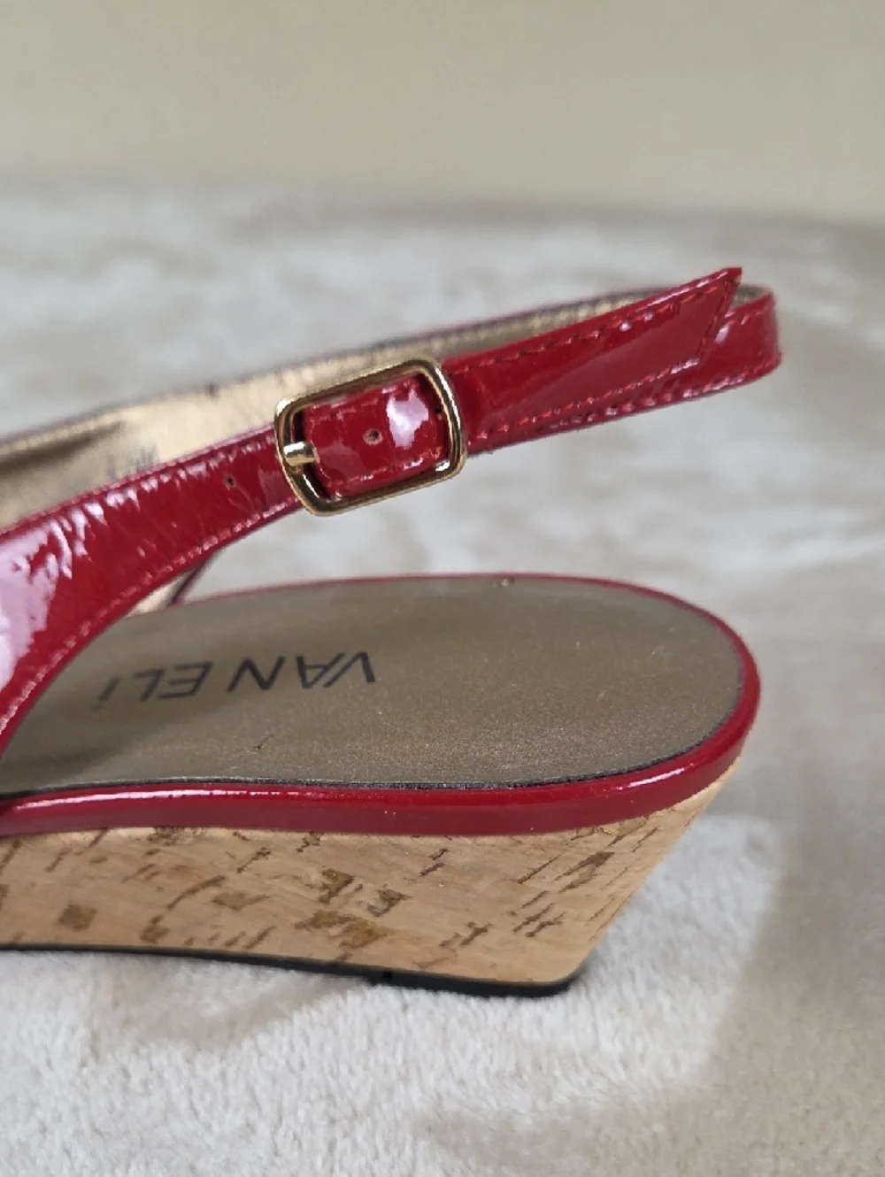 Vaneli Red Peep-Toe Slingback Heels - Picture 6 of 9